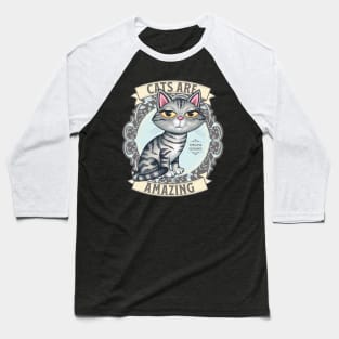 Cute Gray Kitty Cat on Silver Cats are Amazing Baseball T-Shirt